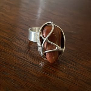 Mid Century Brutalist Sterling Tiger’s Eye Wiggers Denmark Ring